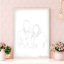 Load image into Gallery viewer, Engagement or Wedding Photograph Line Drawing Digitally Drawn Artwork
