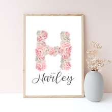 Load image into Gallery viewer, Pink Floral Name Print