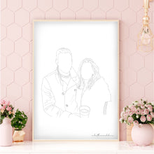 Load image into Gallery viewer, Engagement or Wedding Photograph Line Drawing Digitally Drawn Artwork
