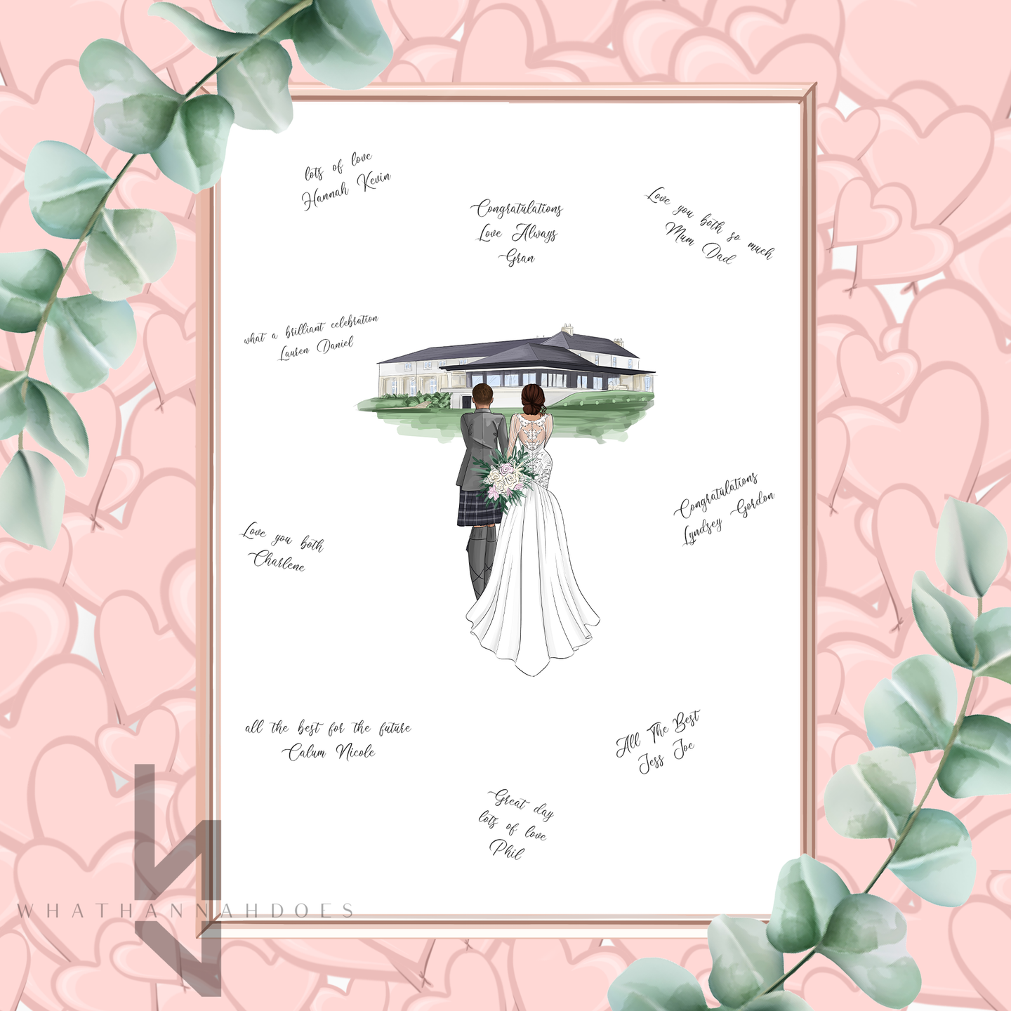 Guestbook print with fashion illustration of you and your partner back view