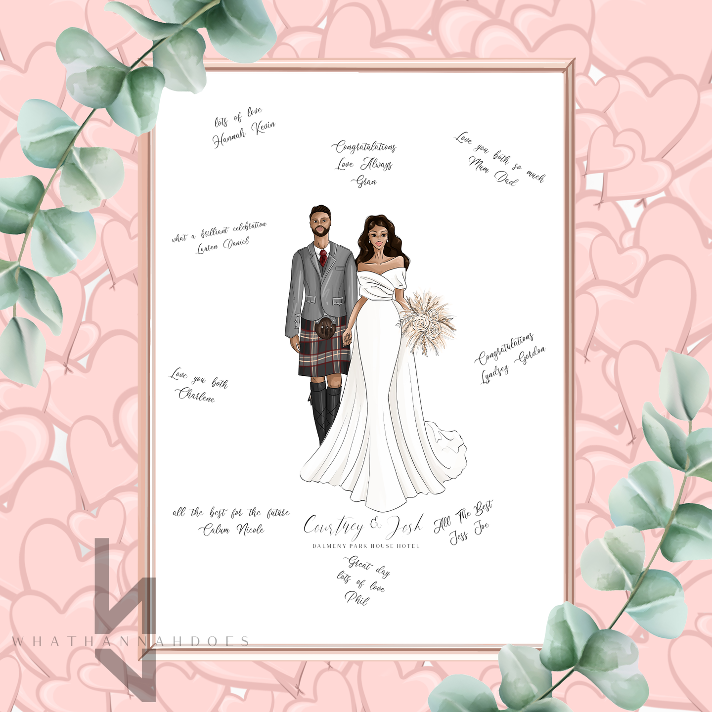 Guestbook print with fashion illustration of you and your partner front view