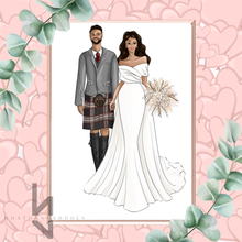 Load image into Gallery viewer, Fashion Illustration Wedding Outfits Bride and Groom
