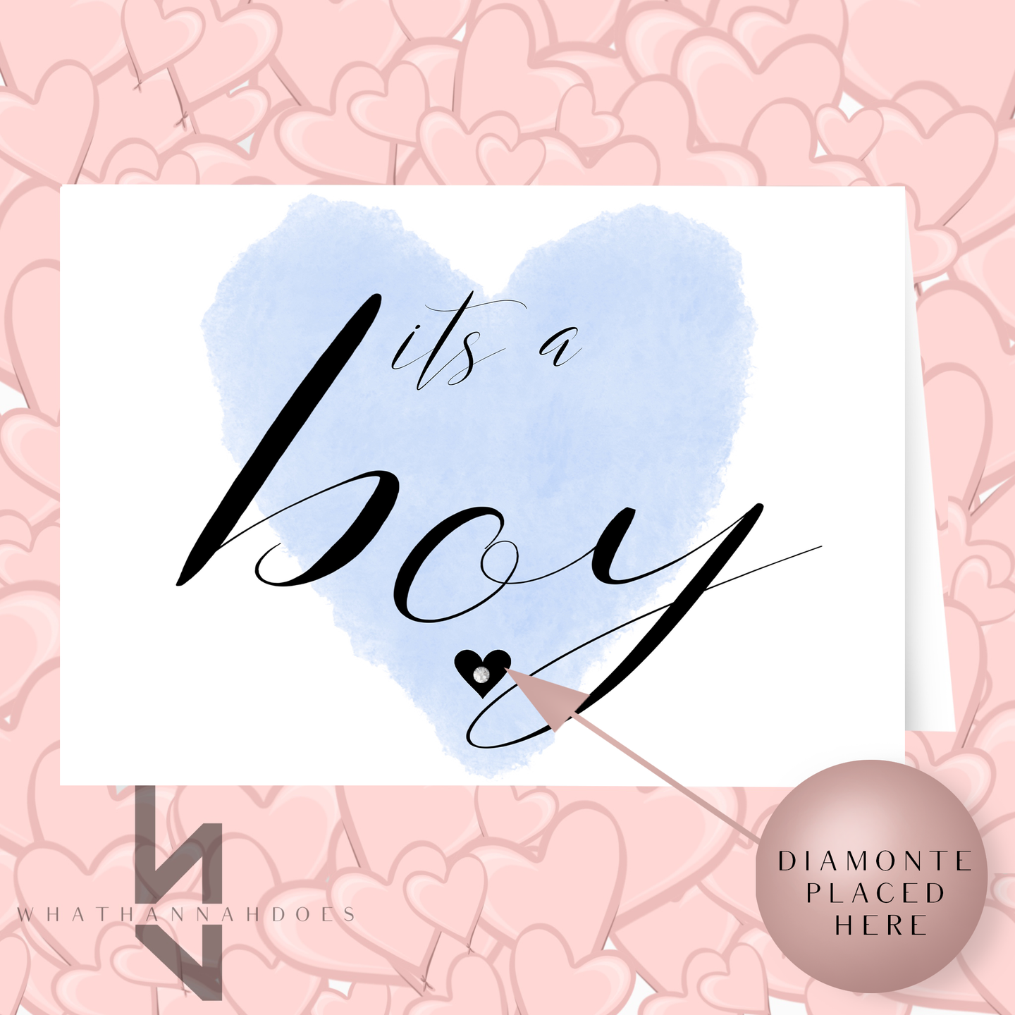 Its A Boy A5 Card With Diamonte Heart