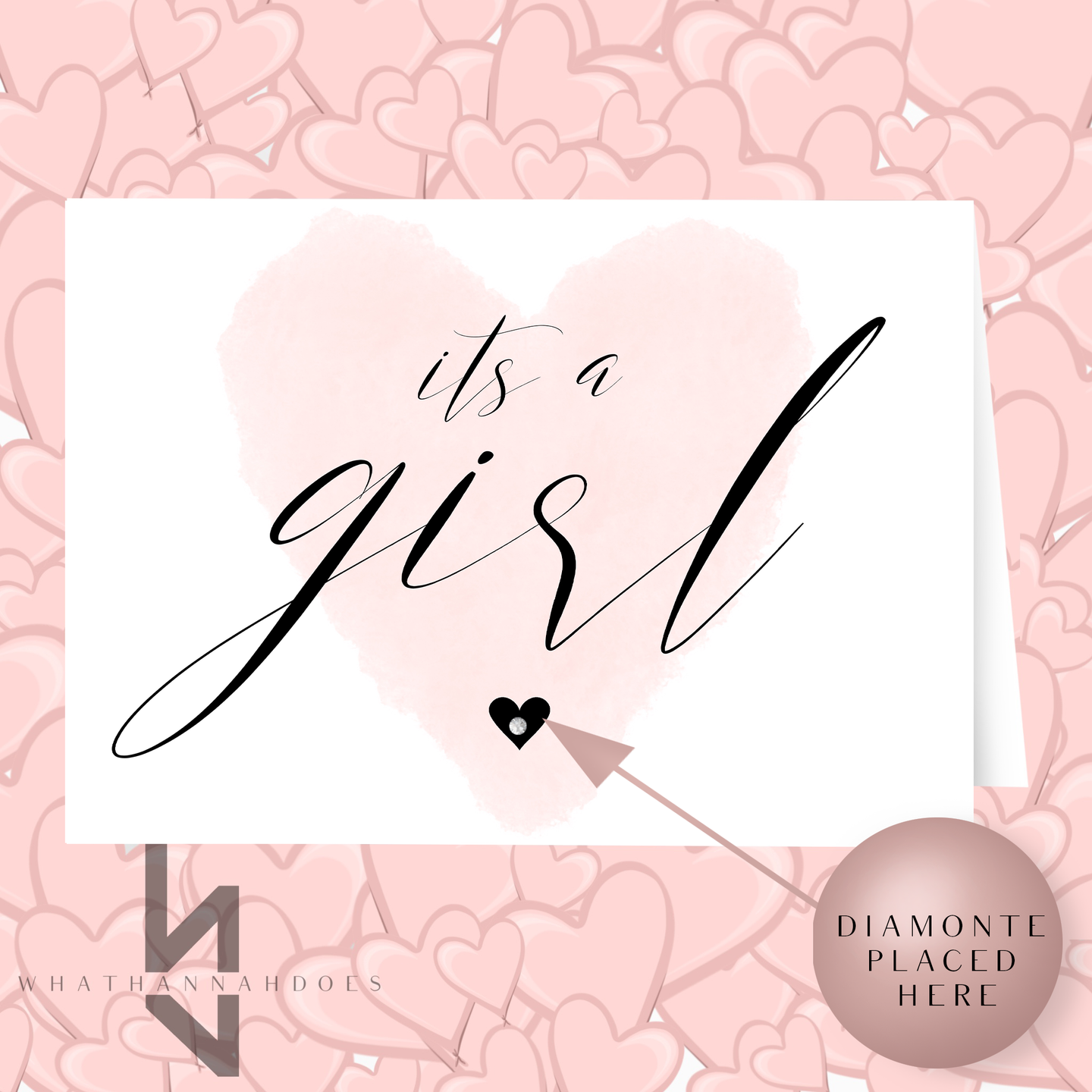 Its A Girl A5 Card With Diamonte Heart