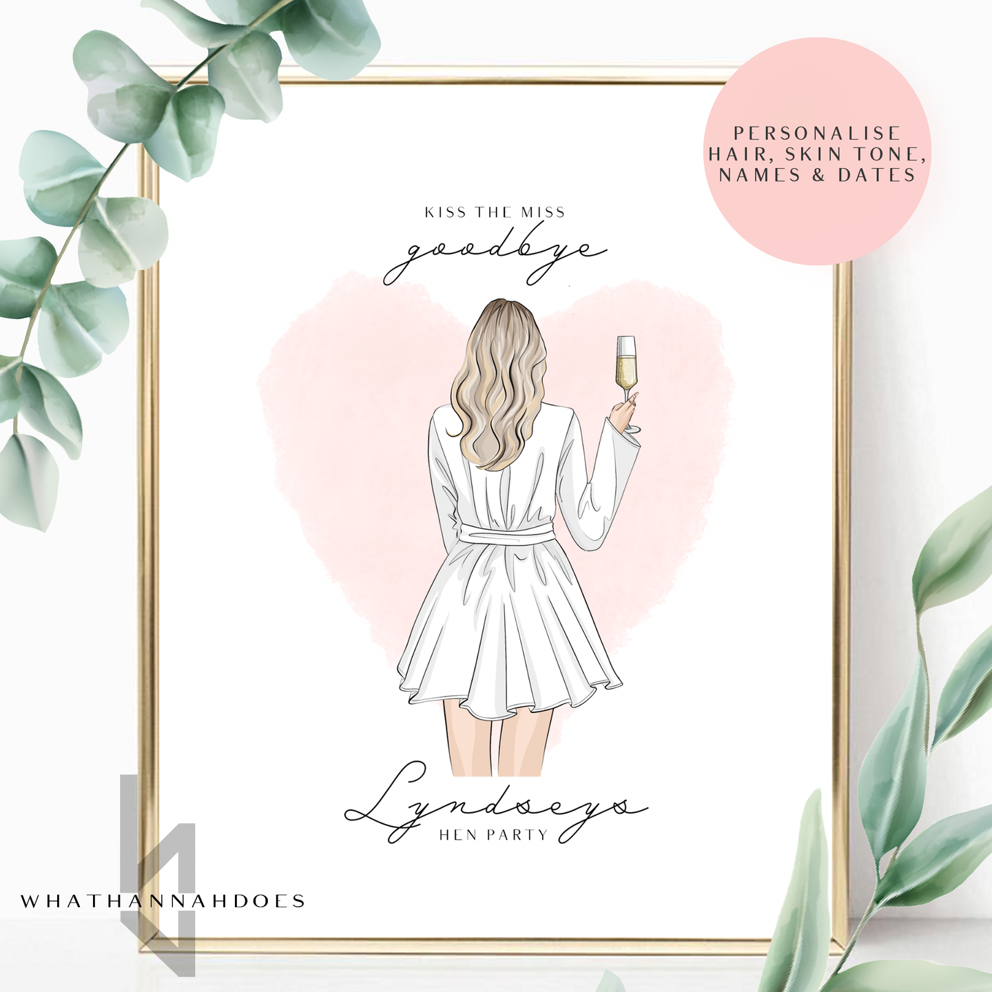 Kiss The Miss Goodbye Back Portrait Robe Line Up Drawing Personalised Print
